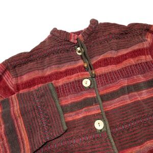 Flashback Jacket Women XL Red Multi Cotton Striped‎ Boho Button Up Cardigan